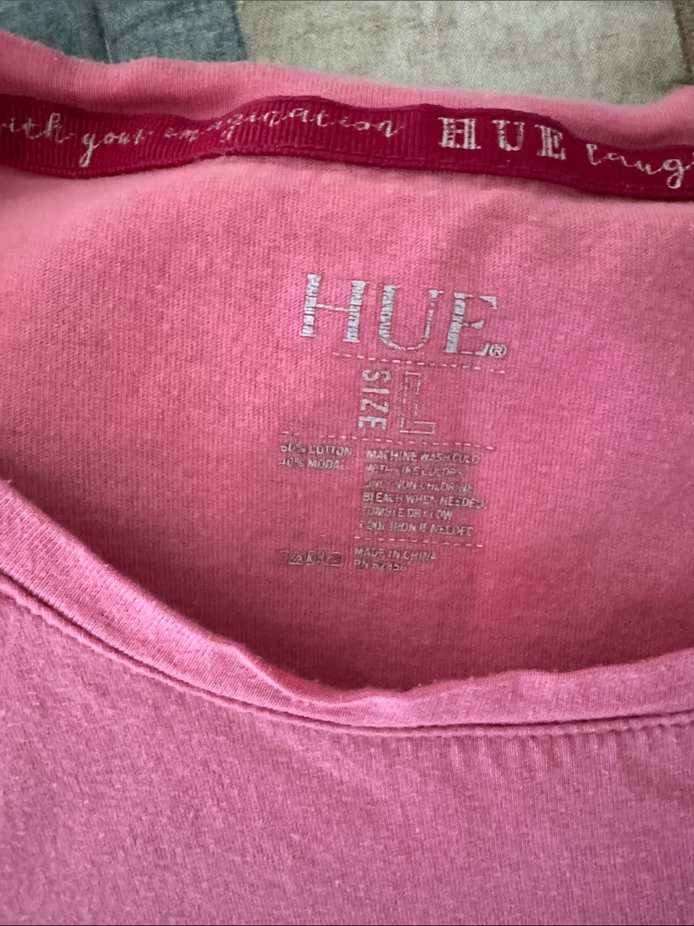 HUE Pink Scoop-Neck Top with Multicolor Heart-Print Pajama Pants - Picture 2 of 6